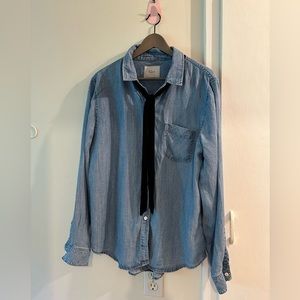 Rails long sleeve denim chambray shirt with black necktie size L